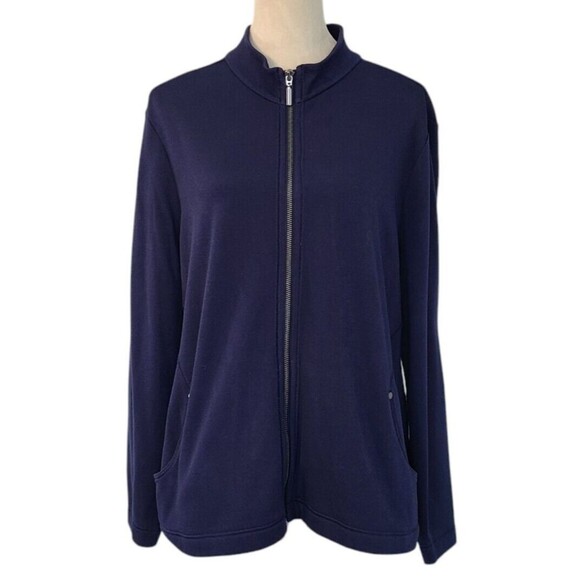 Weekends by Chico Blue Fleece Zip Front Jacket Womens 3 (XL) Comfort Stretch - Picture 1 of 16